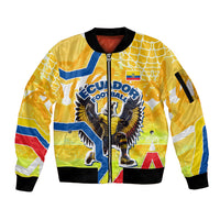 Personalized Ecuador Football Condor Mascot Sleeve Zip Bomber Jacket Golden Wings of La Tri