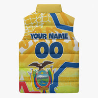 Personalized Ecuador Football Condor Mascot Sleeveless Puffer Jacket Golden Wings of La Tri