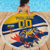 Personalized Ecuador Football Beach Blanket Condor Vintage Grunge National Pride Soccer Mascot