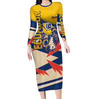 Personalized Ecuador Football Long Sleeve Bodycon Dress Condor Vintage Grunge National Pride Soccer Mascot