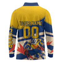 Personalized Ecuador Football Long Sleeve Polo Shirt Condor Vintage Grunge National Pride Soccer Mascot