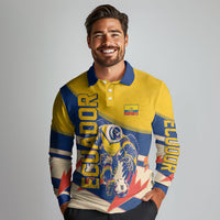 Personalized Ecuador Football Long Sleeve Polo Shirt Condor Vintage Grunge National Pride Soccer Mascot