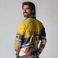 Personalized Ecuador Football Long Sleeve Polo Shirt Condor Vintage Grunge National Pride Soccer Mascot