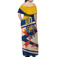Personalized Ecuador Football Off Shoulder Maxi Dress Condor Vintage Grunge National Pride Soccer Mascot