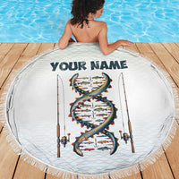 Fishing DNA Beach Blanket Colorful Fish Illustrations on White Scale For Fisherman - Wonder Print Shop
