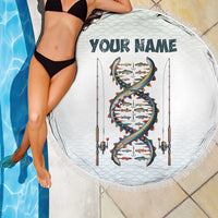 Fishing DNA Beach Blanket Colorful Fish Illustrations on White Scale For Fisherman - Wonder Print Shop