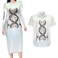 Fishing DNA Couples Matching Long Sleeve Bodycon Dress and Hawaiian Shirt Colorful Fish Illustrations on White Scale For Fisherman - Wonder Print Shop