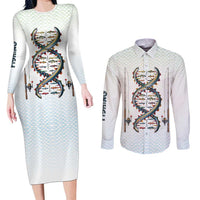 Fishing DNA Couples Matching Long Sleeve Bodycon Dress and Long Sleeve Button Shirt Colorful Fish Illustrations on White Scale For Fisherman - Wonder Print Shop