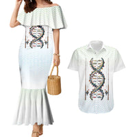 Fishing DNA Couples Matching Mermaid Dress and Hawaiian Shirt Colorful Fish Illustrations on White Scale For Fisherman - Wonder Print Shop