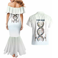 Fishing DNA Couples Matching Mermaid Dress and Hawaiian Shirt Colorful Fish Illustrations on White Scale For Fisherman - Wonder Print Shop