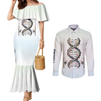 Fishing DNA Couples Matching Mermaid Dress and Long Sleeve Button Shirt Colorful Fish Illustrations on White Scale For Fisherman - Wonder Print Shop
