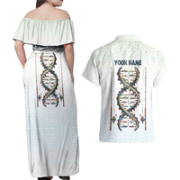 Fishing DNA Couples Matching Off Shoulder Maxi Dress and Hawaiian Shirt Colorful Fish Illustrations on White Scale For Fisherman - Wonder Print Shop