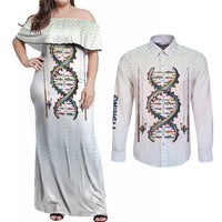 Fishing DNA Couples Matching Off Shoulder Maxi Dress and Long Sleeve Button Shirt Colorful Fish Illustrations on White Scale For Fisherman - Wonder Print Shop