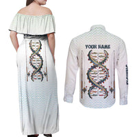 Fishing DNA Couples Matching Off Shoulder Maxi Dress and Long Sleeve Button Shirt Colorful Fish Illustrations on White Scale For Fisherman - Wonder Print Shop