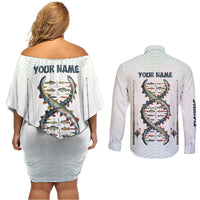 Fishing DNA Couples Matching Off Shoulder Short Dress and Long Sleeve Button Shirt Colorful Fish Illustrations on White Scale For Fisherman - Wonder Print Shop