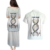 Fishing DNA Couples Matching Puletasi and Hawaiian Shirt Colorful Fish Illustrations on White Scale For Fisherman - Wonder Print Shop