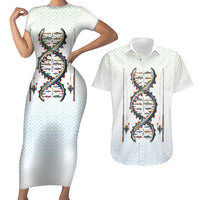 Fishing DNA Couples Matching Short Sleeve Bodycon Dress and Hawaiian Shirt Colorful Fish Illustrations on White Scale For Fisherman - Wonder Print Shop