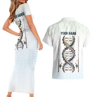 Fishing DNA Couples Matching Short Sleeve Bodycon Dress and Hawaiian Shirt Colorful Fish Illustrations on White Scale For Fisherman - Wonder Print Shop