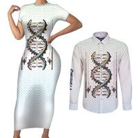Fishing DNA Couples Matching Short Sleeve Bodycon Dress and Long Sleeve Button Shirt Colorful Fish Illustrations on White Scale For Fisherman - Wonder Print Shop