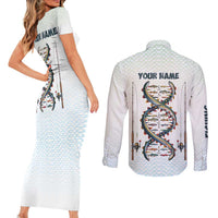 Fishing DNA Couples Matching Short Sleeve Bodycon Dress and Long Sleeve Button Shirt Colorful Fish Illustrations on White Scale For Fisherman - Wonder Print Shop