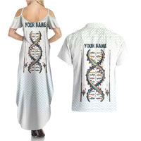 Fishing DNA Couples Matching Summer Maxi Dress and Hawaiian Shirt Colorful Fish Illustrations on White Scale For Fisherman - Wonder Print Shop