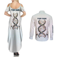 Fishing DNA Couples Matching Summer Maxi Dress and Long Sleeve Button Shirt Colorful Fish Illustrations on White Scale For Fisherman - Wonder Print Shop