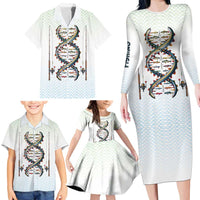 Fishing DNA Family Matching Long Sleeve Bodycon Dress and Hawaiian Shirt Colorful Fish Illustrations on White Scale For Fisherman - Wonder Print Shop