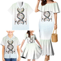 Fishing DNA Family Matching Mermaid Dress and Hawaiian Shirt Colorful Fish Illustrations on White Scale For Fisherman - Wonder Print Shop