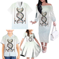 Fishing DNA Family Matching Off The Shoulder Long Sleeve Dress and Hawaiian Shirt Colorful Fish Illustrations on White Scale For Fisherman - Wonder Print Shop