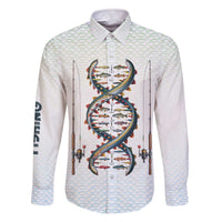 Fishing DNA Family Matching Off The Shoulder Long Sleeve Dress and Hawaiian Shirt Colorful Fish Illustrations on White Scale For Fisherman - Wonder Print Shop