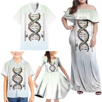 Fishing DNA Family Matching Off Shoulder Maxi Dress and Hawaiian Shirt Colorful Fish Illustrations on White Scale For Fisherman - Wonder Print Shop