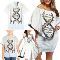 Fishing DNA Family Matching Off Shoulder Short Dress and Hawaiian Shirt Colorful Fish Illustrations on White Scale For Fisherman - Wonder Print Shop