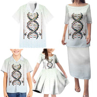 Fishing DNA Family Matching Puletasi and Hawaiian Shirt Colorful Fish Illustrations on White Scale For Fisherman - Wonder Print Shop