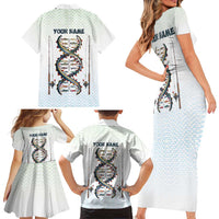Fishing DNA Family Matching Short Sleeve Bodycon Dress and Hawaiian Shirt Colorful Fish Illustrations on White Scale For Fisherman - Wonder Print Shop