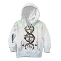 Fishing DNA Kid Hoodie Colorful Fish Illustrations on White Scale For Fisherman - Wonder Print Shop