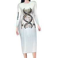 Fishing DNA Long Sleeve Bodycon Dress Colorful Fish Illustrations on White Scale For Fisherman - Wonder Print Shop