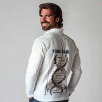 Fishing DNA Long Sleeve Polo Shirt Colorful Fish Illustrations on White Scale For Fisherman - Wonder Print Shop