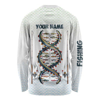 Fishing DNA Long Sleeve Shirt Colorful Fish Illustrations on White Scale For Fisherman - Wonder Print Shop