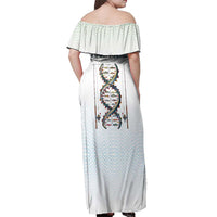 Fishing DNA Off Shoulder Maxi Dress Colorful Fish Illustrations on White Scale For Fisherman - Wonder Print Shop