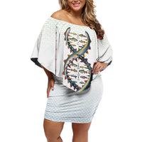 Fishing DNA Off Shoulder Short Dress Colorful Fish Illustrations on White Scale For Fisherman - Wonder Print Shop