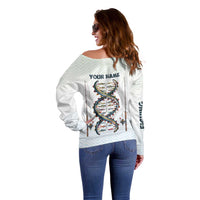 Fishing DNA Off Shoulder Sweater Colorful Fish Illustrations on White Scale For Fisherman - Wonder Print Shop