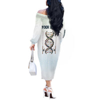 Fishing DNA Off The Shoulder Long Sleeve Dress Colorful Fish Illustrations on White Scale For Fisherman - Wonder Print Shop