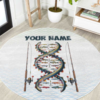 Fishing DNA Round Carpet Colorful Fish Illustrations on White Scale For Fisherman - Wonder Print Shop