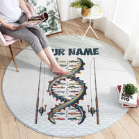 Fishing DNA Round Carpet Colorful Fish Illustrations on White Scale For Fisherman - Wonder Print Shop