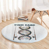 Fishing DNA Round Carpet Colorful Fish Illustrations on White Scale For Fisherman - Wonder Print Shop