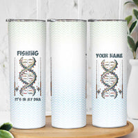 Fishing DNA Skinny Tumbler Colorful Fish Illustrations on White Scale For Fisherman - Wonder Print Shop