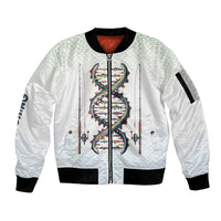 Fishing DNA Sleeve Zip Bomber Jacket Colorful Fish Illustrations on White Scale For Fisherman - Wonder Print Shop