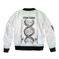 Fishing DNA Sleeve Zip Bomber Jacket Colorful Fish Illustrations on White Scale For Fisherman - Wonder Print Shop