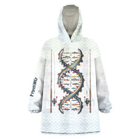 Fishing DNA Wearable Blanket Hoodie Colorful Fish Illustrations on White Scale For Fisherman - Wonder Print Shop