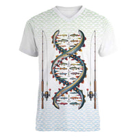 Fishing DNA Women V-Neck T-Shirt Colorful Fish Illustrations on White Scale For Fisherman - Wonder Print Shop